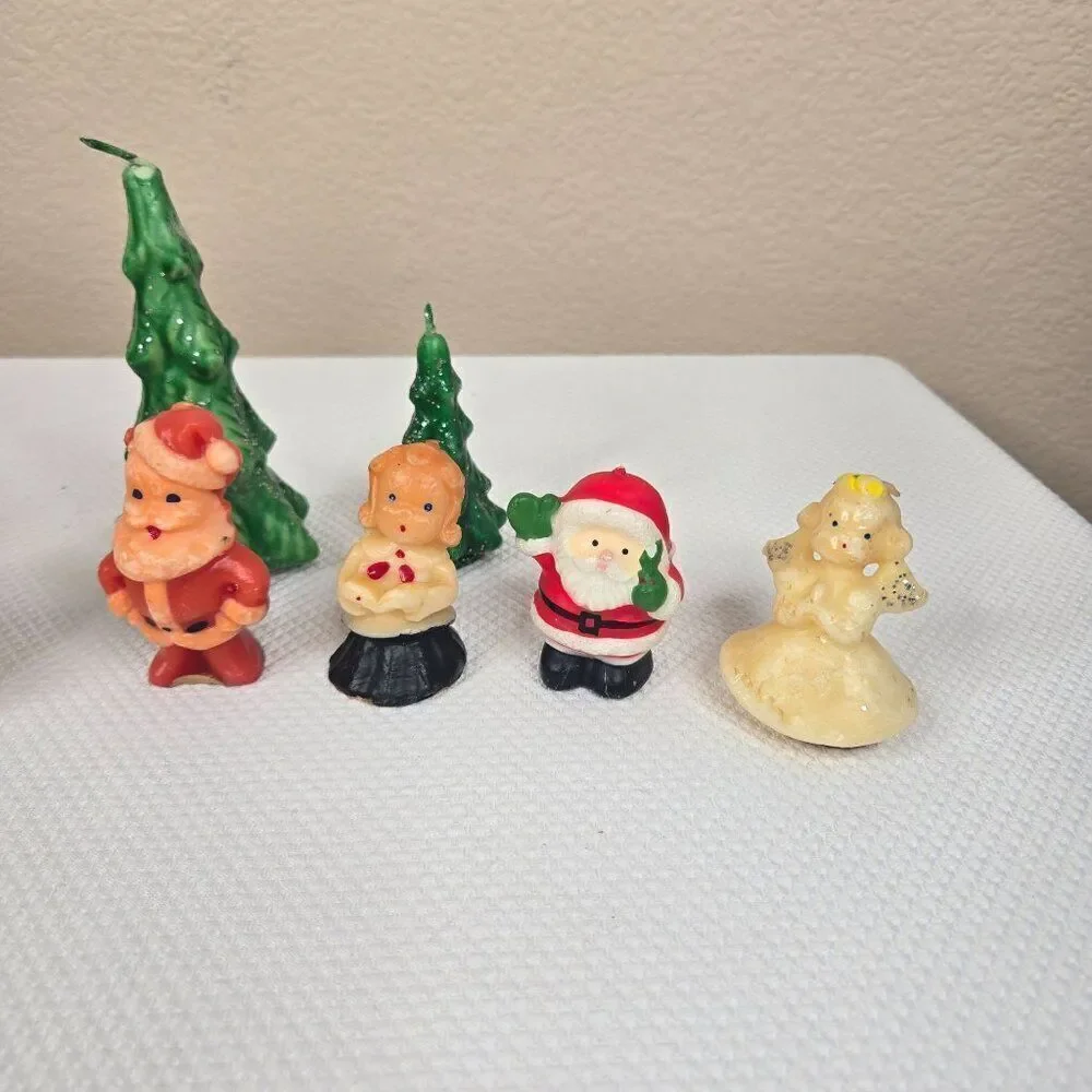 Vintage Gurly Halo Christmas Candle Lot 10 Santa Snowman Angel Tree Choir